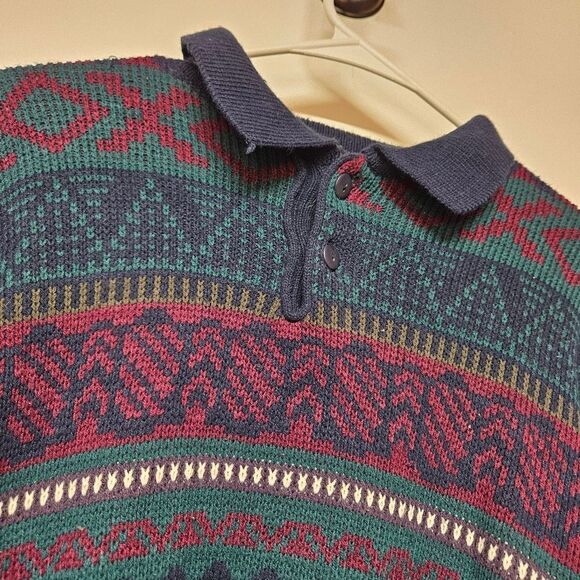 Puritan Blue and Red Crewneck Sweater with Geometric Pattern Size Large - Picture 2 of 4